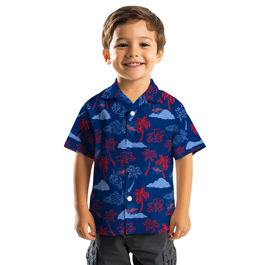 Philadelphia Phillies Hawaiian Shirt - Palm And Clouds philadelphia phillies palm and clouds blue hawaiian shirts top rated