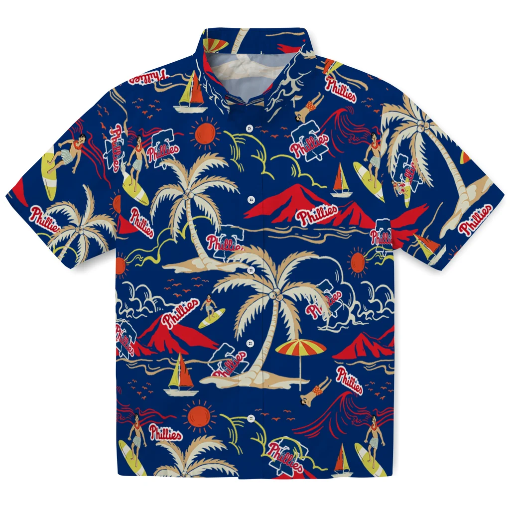 Philadelphia Phillies Hawaiian Shirt - Palm Tree Island philadelphia phillies palm tree island blue hawaiian shirts best selling