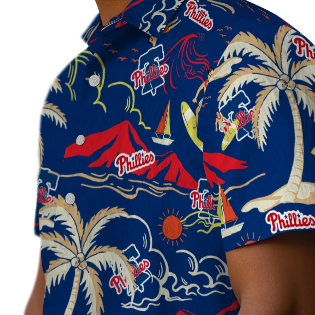 Philadelphia Phillies Hawaiian Shirt - Palm Tree Island philadelphia phillies palm tree island blue hawaiian shirts trendy
