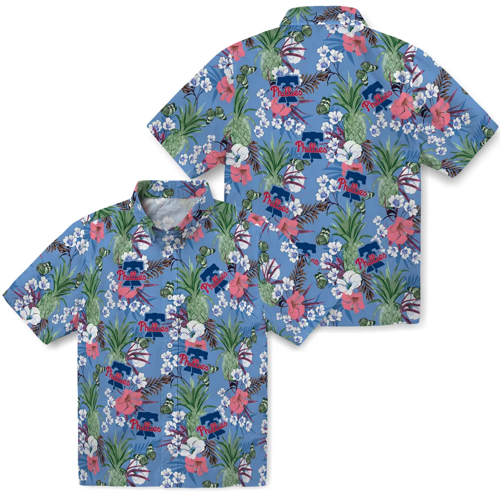 Philadelphia Phillies Hawaiian Shirt - Pineapple Bouquet philadelphia phillies pineapple bouquet best sky blue hawaiian shirts high quality