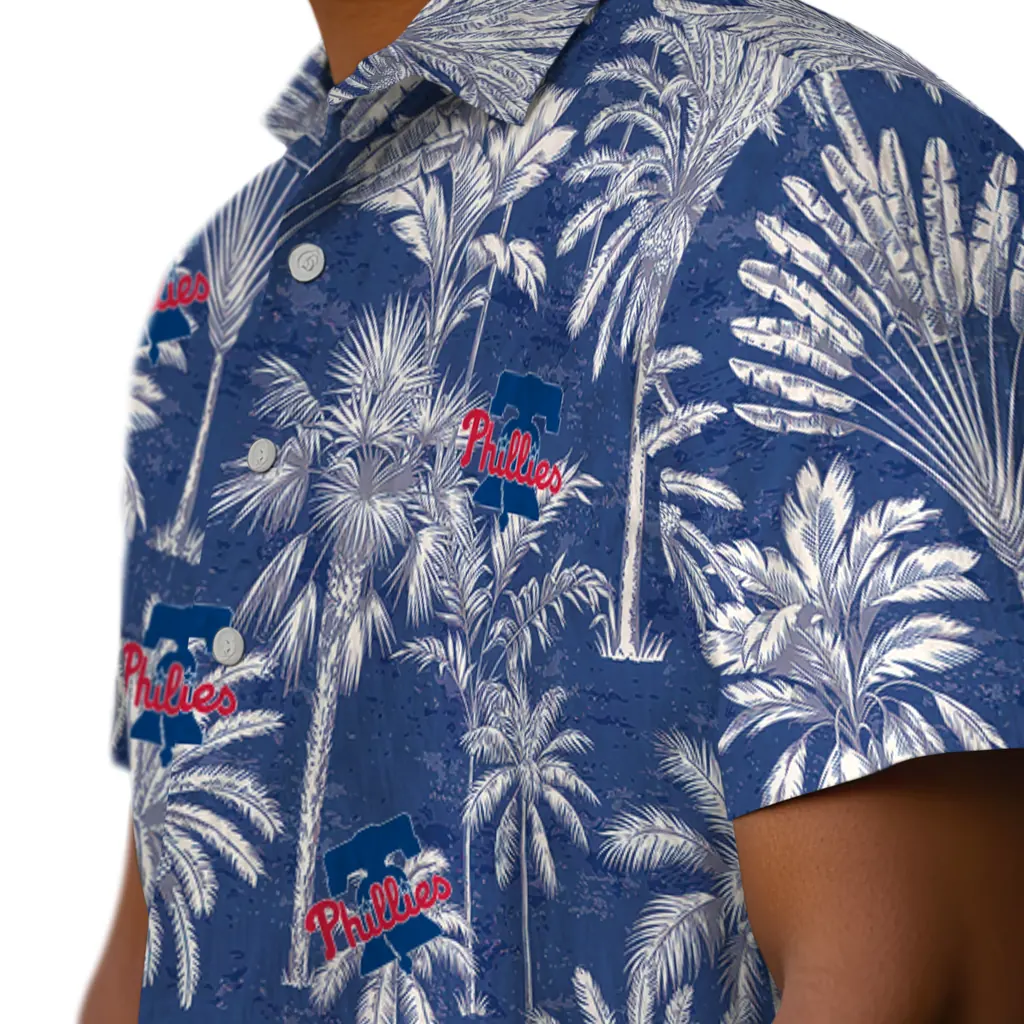 Philadelphia Phillies Hawaiian Shirt - Vintage Palm Tree philadelphia phillies palm shadows blue hawaiian shirts trendy