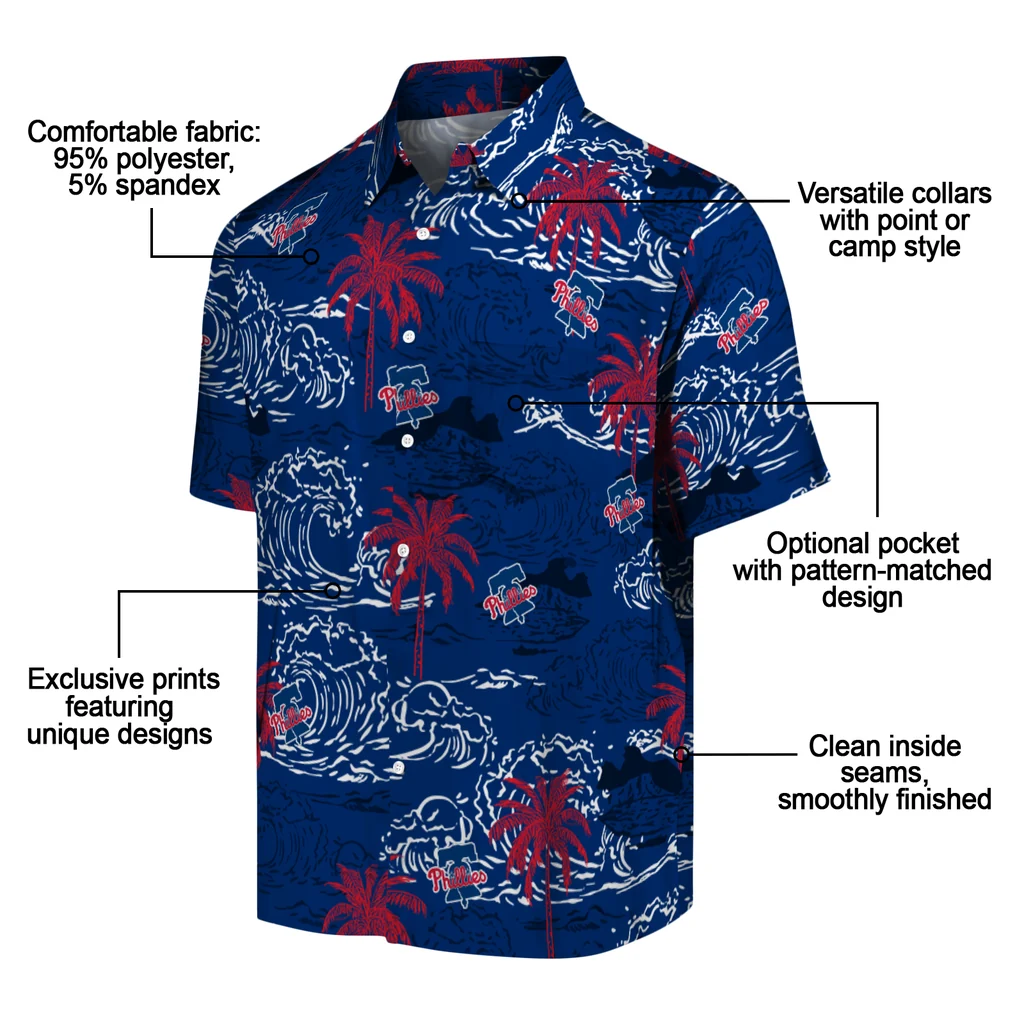 Philadelphia Phillies Hawaiian Shirt - Wave Palm philadelphia phillies wave palm blue hawaiian shirts new arrival