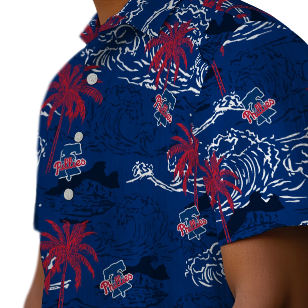 Philadelphia Phillies Hawaiian Shirt - Wave Palm philadelphia phillies wave palm blue hawaiian shirts trendy