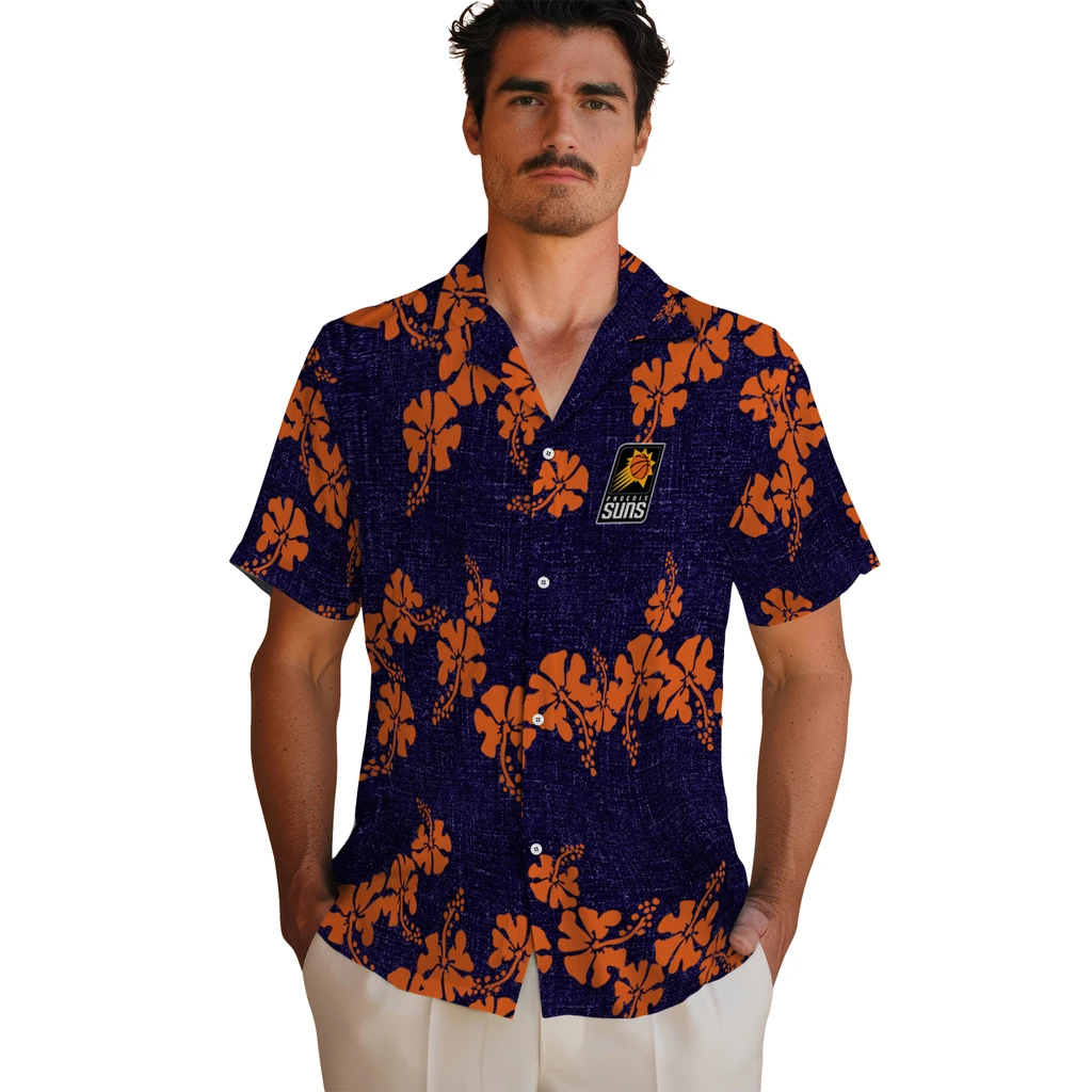 Phoenix Suns Hawaiian Shirt - 50th State Flower phoenix suns hibiscus petals purple hawaiian shirts fashion forward
