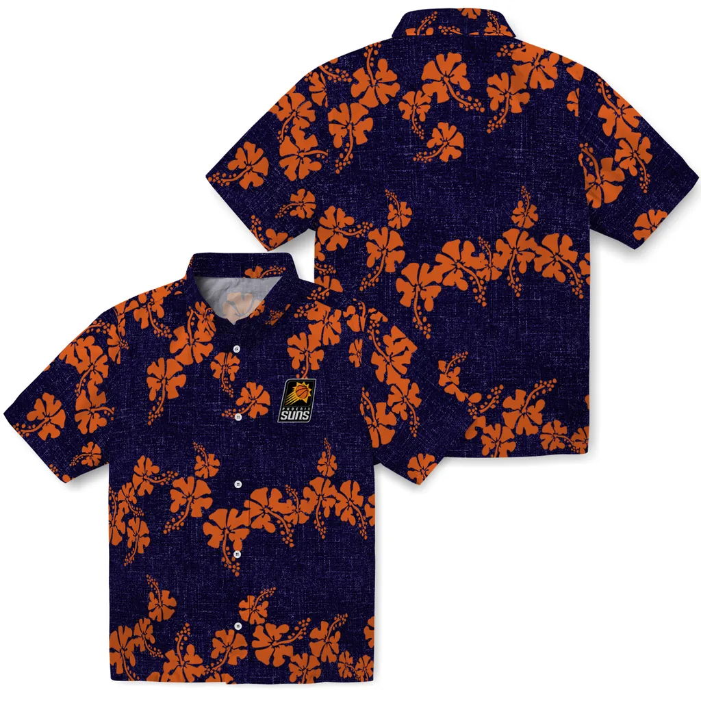 Phoenix Suns Hawaiian Shirt - 50th State Flower phoenix suns hibiscus petals purple hawaiian shirts high quality
