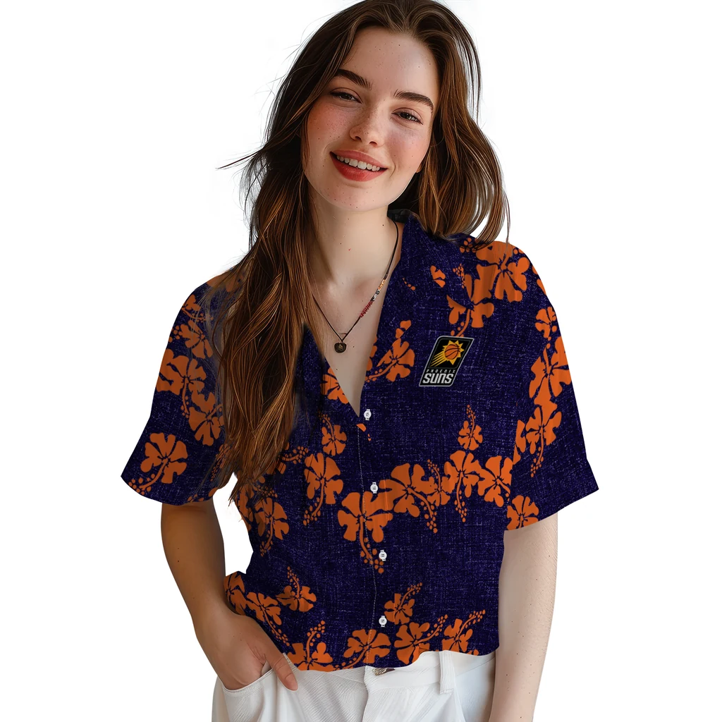 Phoenix Suns Hawaiian Shirt - 50th State Flower phoenix suns hibiscus petals purple hawaiian shirts latest model