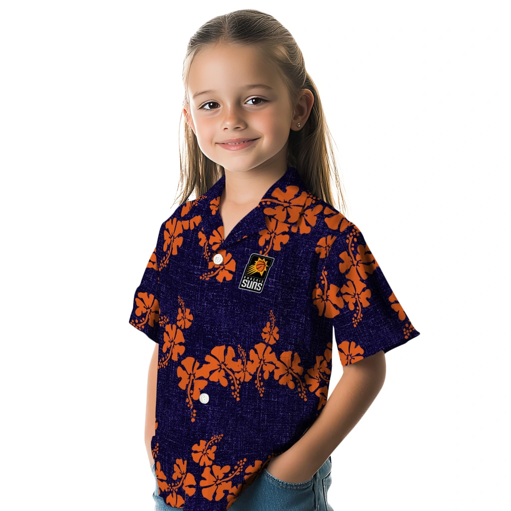 Phoenix Suns Hawaiian Shirt - 50th State Flower phoenix suns hibiscus petals purple hawaiian shirts premium grade