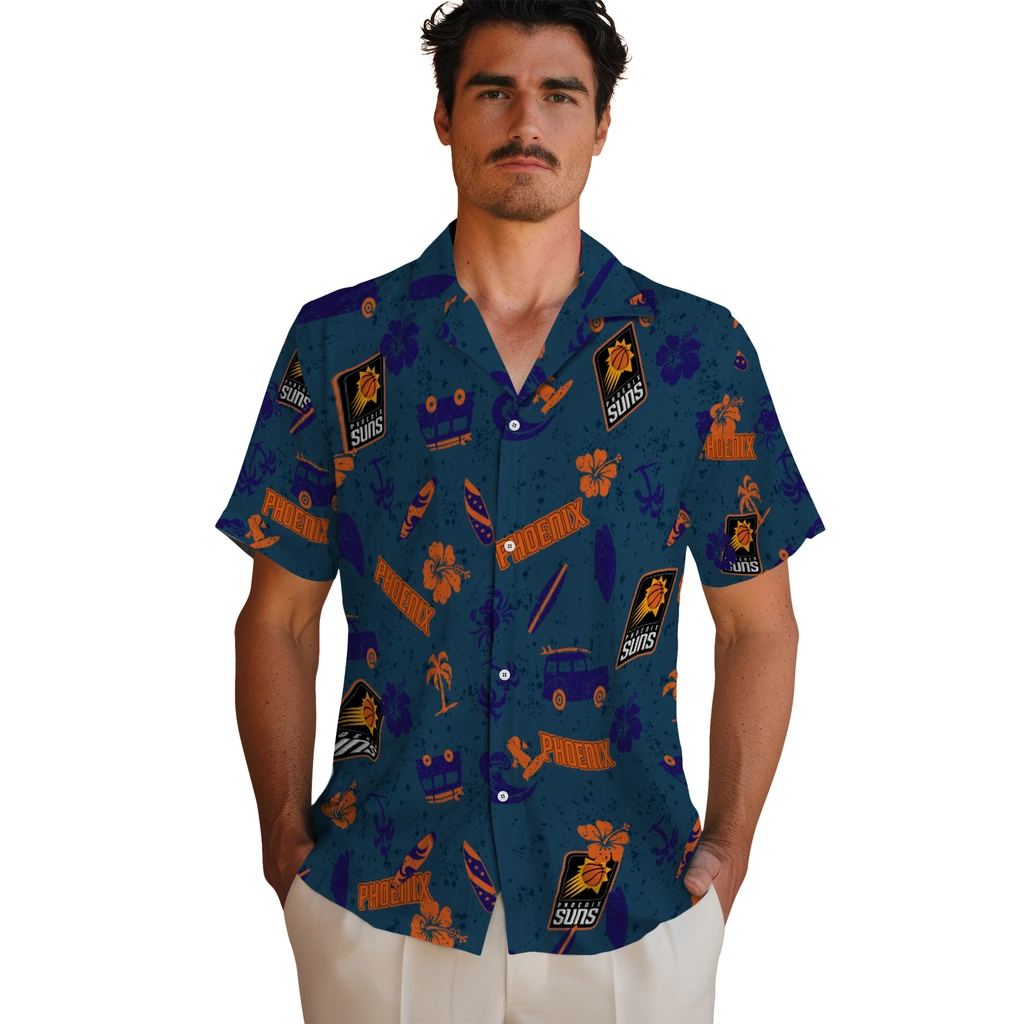 Phoenix Suns Hawaiian Shirt - Beach Vibe phoenix suns beach vibe navy hawaiian shirts fashion forward