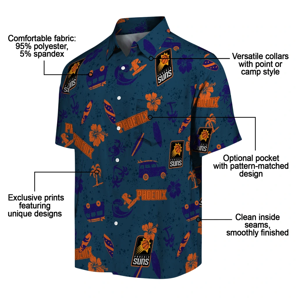 Phoenix Suns Hawaiian Shirt - Beach Vibe phoenix suns beach vibe navy hawaiian shirts new arrival