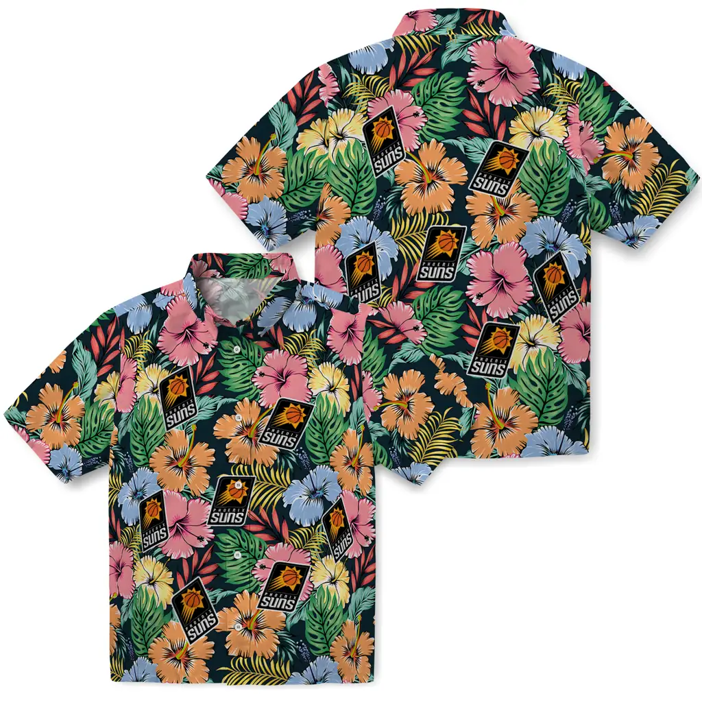 Phoenix Suns Hawaiian Shirt - Brilliant Hibiscus Garden phoenix suns brilliant hibiscus garden hawaiian shirts high quality
