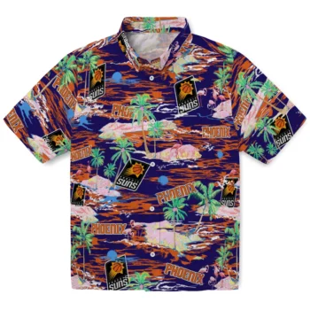 phoenix suns flamingo retreat purple hawaiian shirts best selling