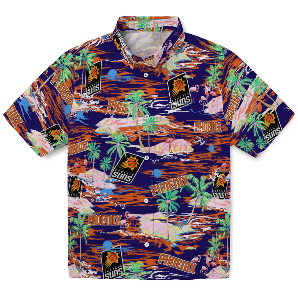 Phoenix Suns Hawaiian Shirt - Hawaii Island phoenix suns flamingo retreat purple hawaiian shirts best selling