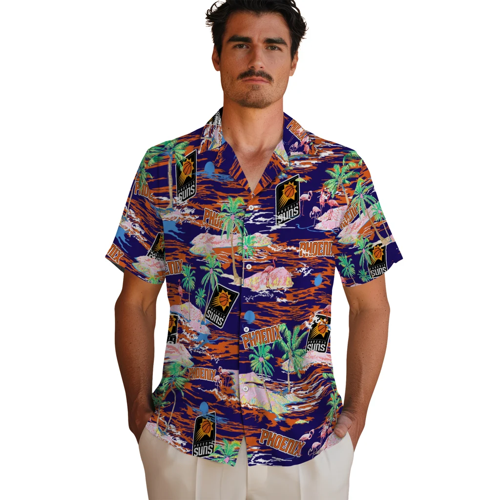 Phoenix Suns Hawaiian Shirt - Hawaii Island phoenix suns flamingo retreat purple hawaiian shirts fashion forward