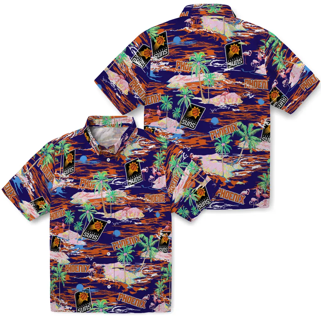 Phoenix Suns Hawaiian Shirt - Hawaii Island phoenix suns flamingo retreat purple hawaiian shirts high quality