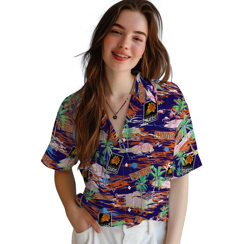 Phoenix Suns Hawaiian Shirt - Hawaii Island phoenix suns flamingo retreat purple hawaiian shirts latest model