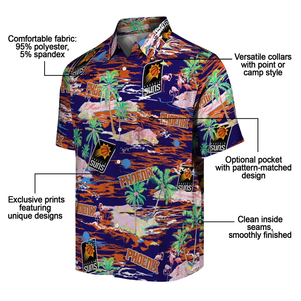 Phoenix Suns Hawaiian Shirt - Hawaii Island phoenix suns flamingo retreat purple hawaiian shirts new arrival