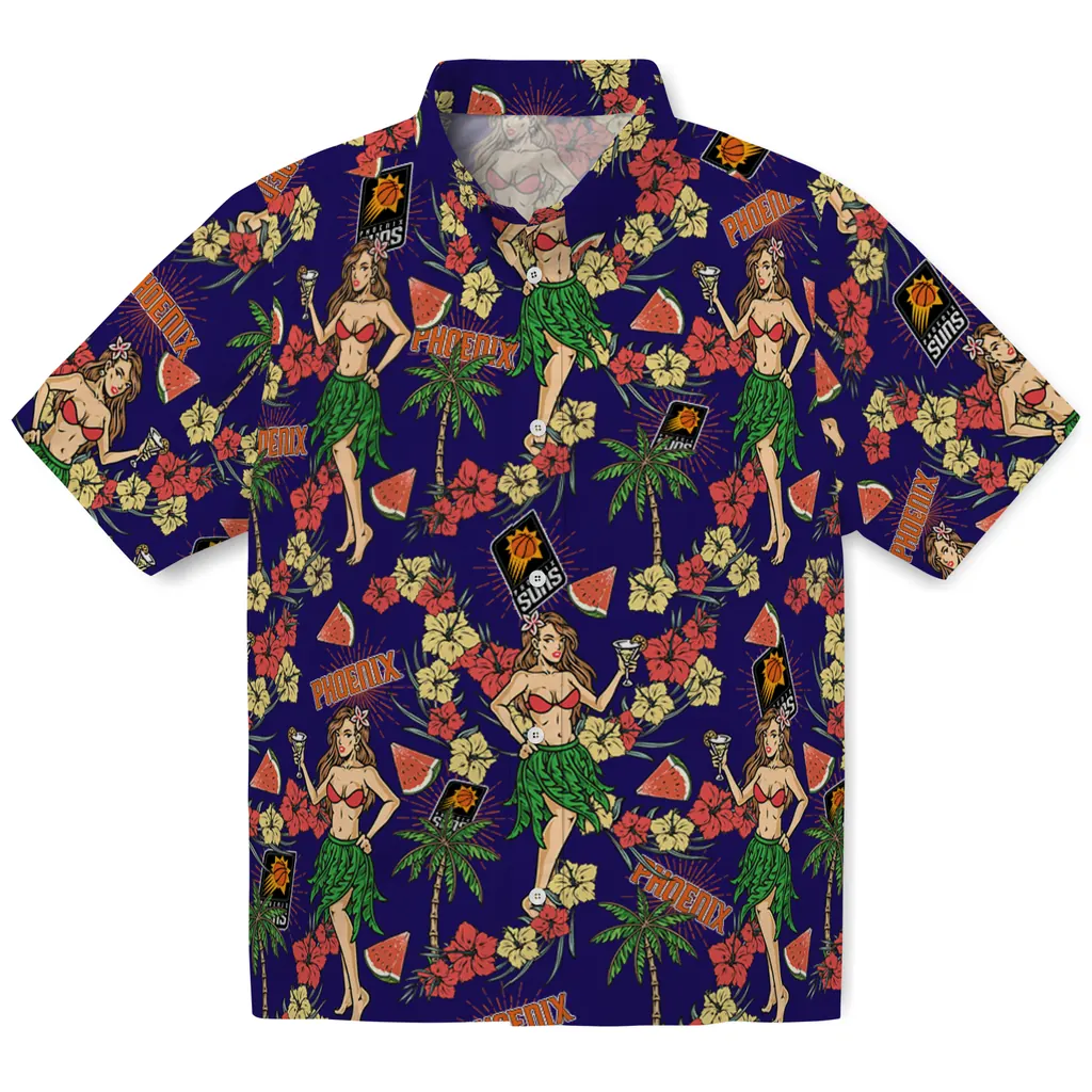 Phoenix Suns Hawaiian Shirt - Hawaiian Girls Design phoenix suns hawaiian girls design purple hawaiian shirts best selling