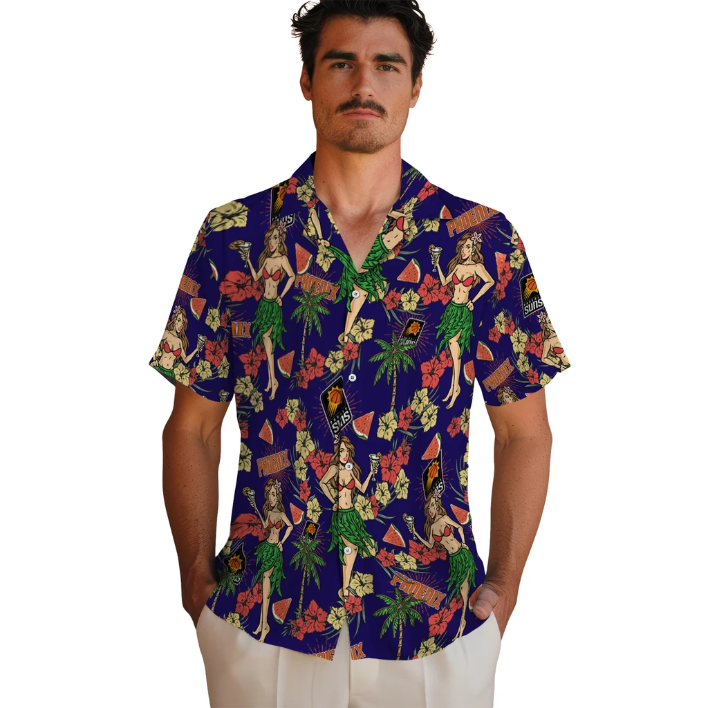 Phoenix Suns Hawaiian Shirt - Hawaiian Girls Design phoenix suns hawaiian girls design purple hawaiian shirts fashion forward