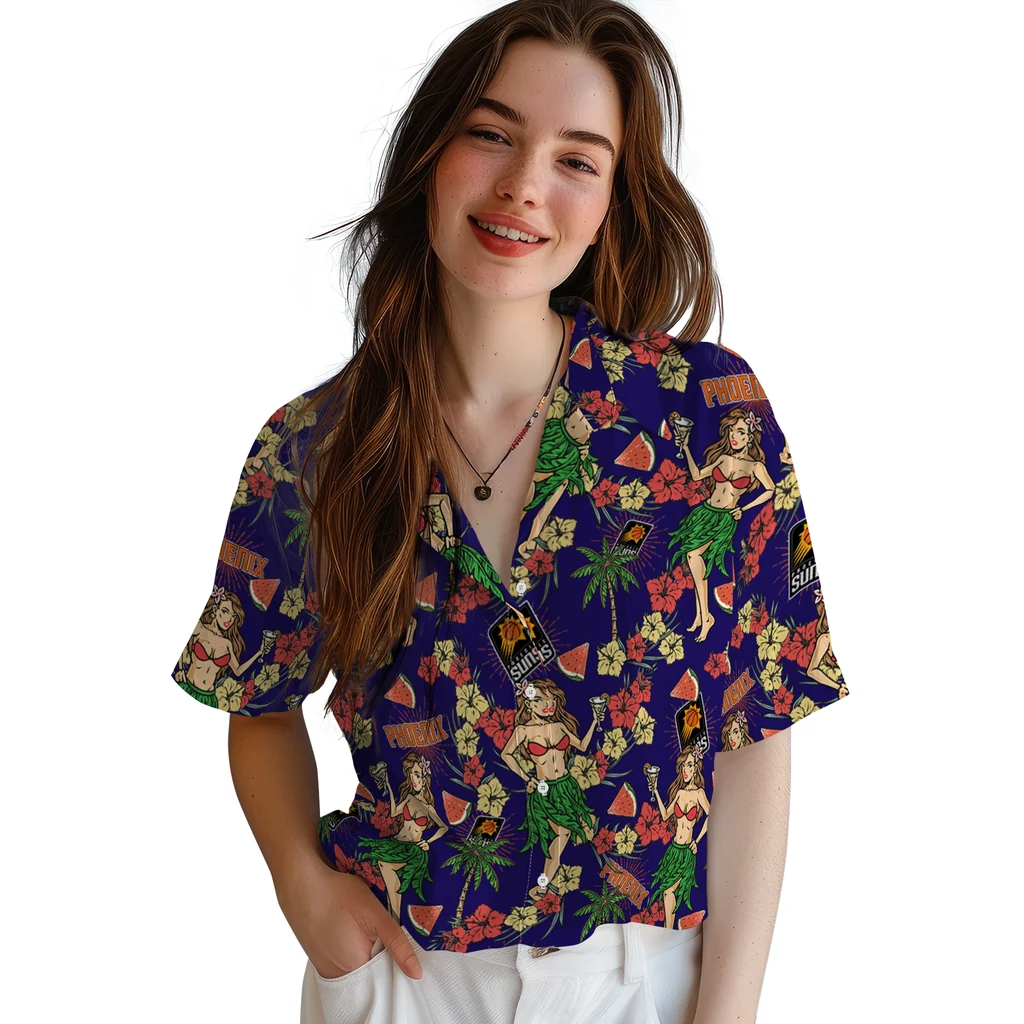 Phoenix Suns Hawaiian Shirt - Hawaiian Girls Design phoenix suns hawaiian girls design purple hawaiian shirts latest model