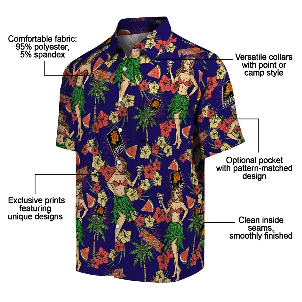 Phoenix Suns Hawaiian Shirt - Hawaiian Girls Design phoenix suns hawaiian girls design purple hawaiian shirts new arrival