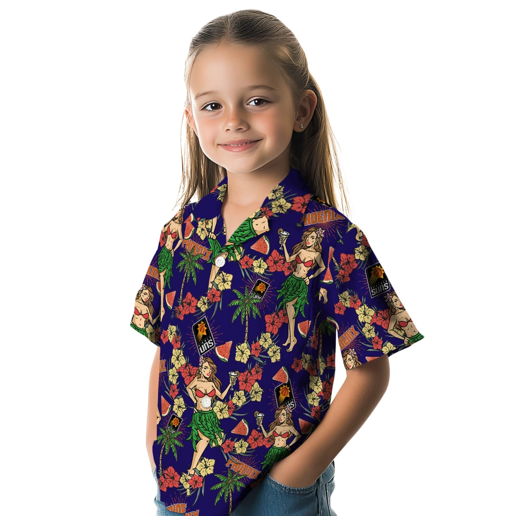 Phoenix Suns Hawaiian Shirt - Hawaiian Girls Design phoenix suns hawaiian girls design purple hawaiian shirts premium grade