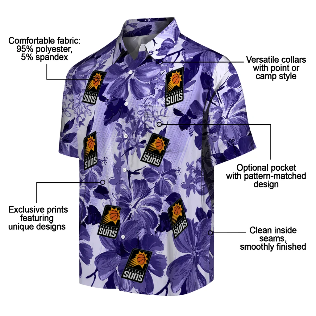 Phoenix Suns Hawaiian Shirt - Hibiscus Arrangement phoenix suns hibiscus arrangement purple hawaiian shirts new arrival