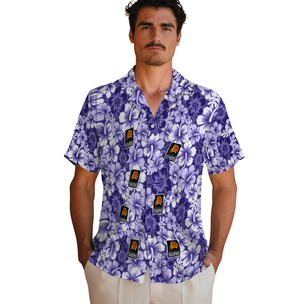 Phoenix Suns Hawaiian Shirt - Hibiscus Blooms phoenix suns hibiscus blooms purple hawaiian shirts fashion forward