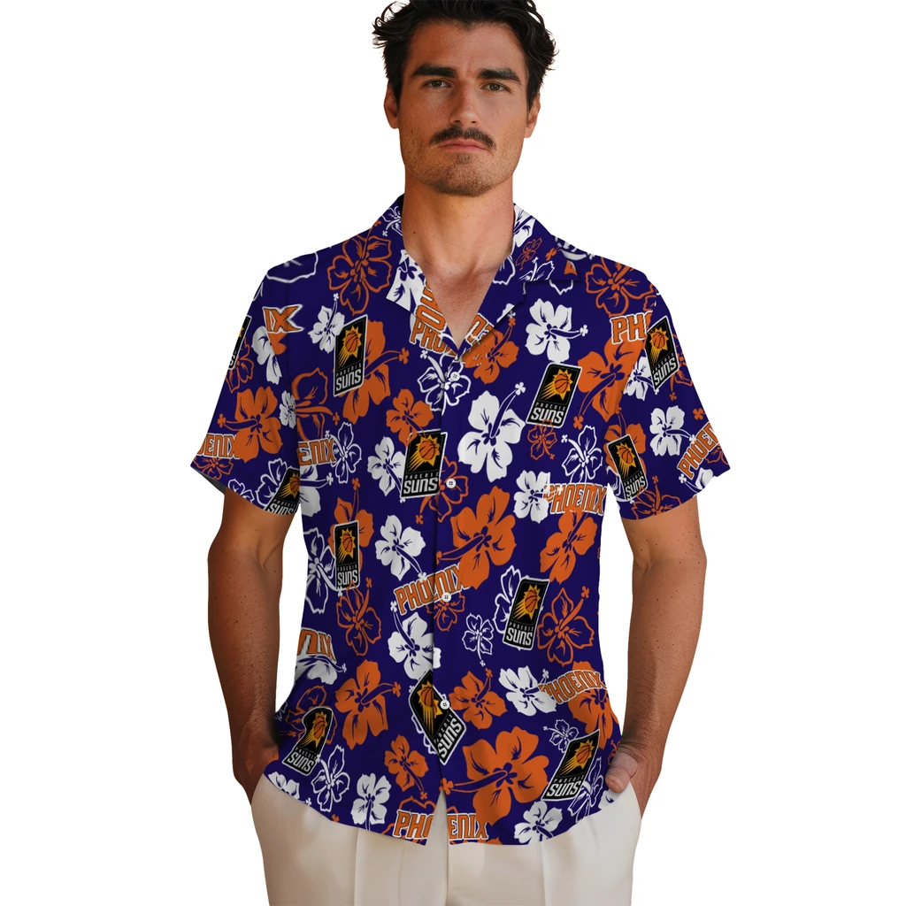 Phoenix Suns Hawaiian Shirt - Hibiscus Flower Design phoenix suns hibiscus bloom purple hawaiian shirts fashion forward