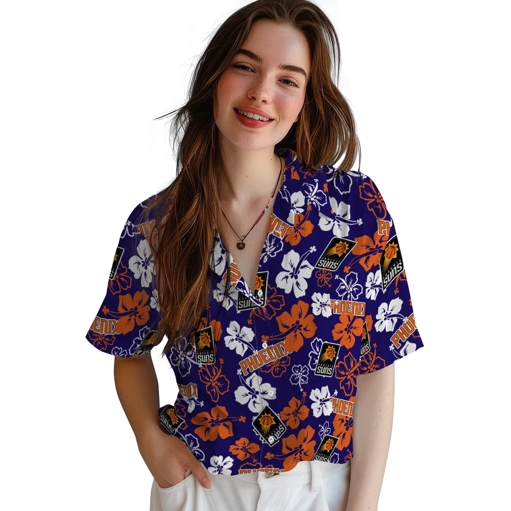 Phoenix Suns Hawaiian Shirt - Hibiscus Flower Design phoenix suns hibiscus bloom purple hawaiian shirts latest model