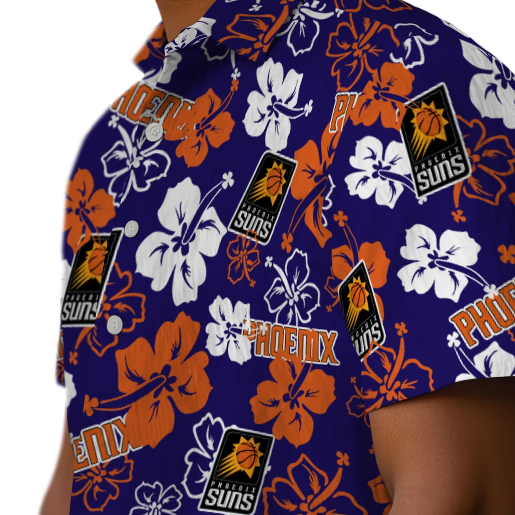Phoenix Suns Hawaiian Shirt - Hibiscus Flower Design phoenix suns hibiscus bloom purple hawaiian shirts trendy