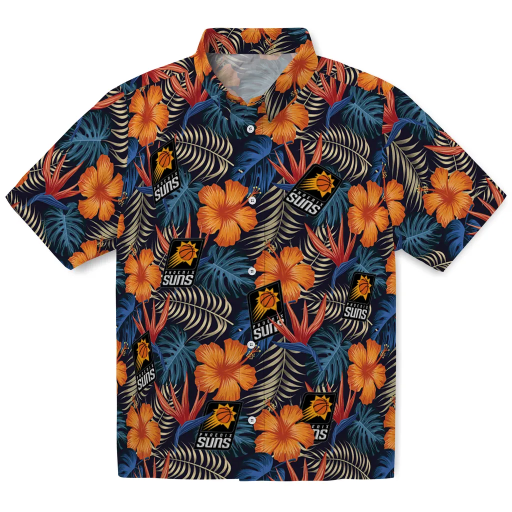 Phoenix Suns Hawaiian Shirt - Hibiscus Foliage phoenix suns hibiscus foliage hawaiian shirts best selling