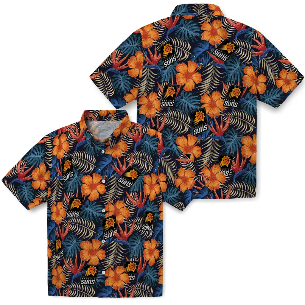 Phoenix Suns Hawaiian Shirt - Hibiscus Foliage phoenix suns hibiscus foliage hawaiian shirts high quality