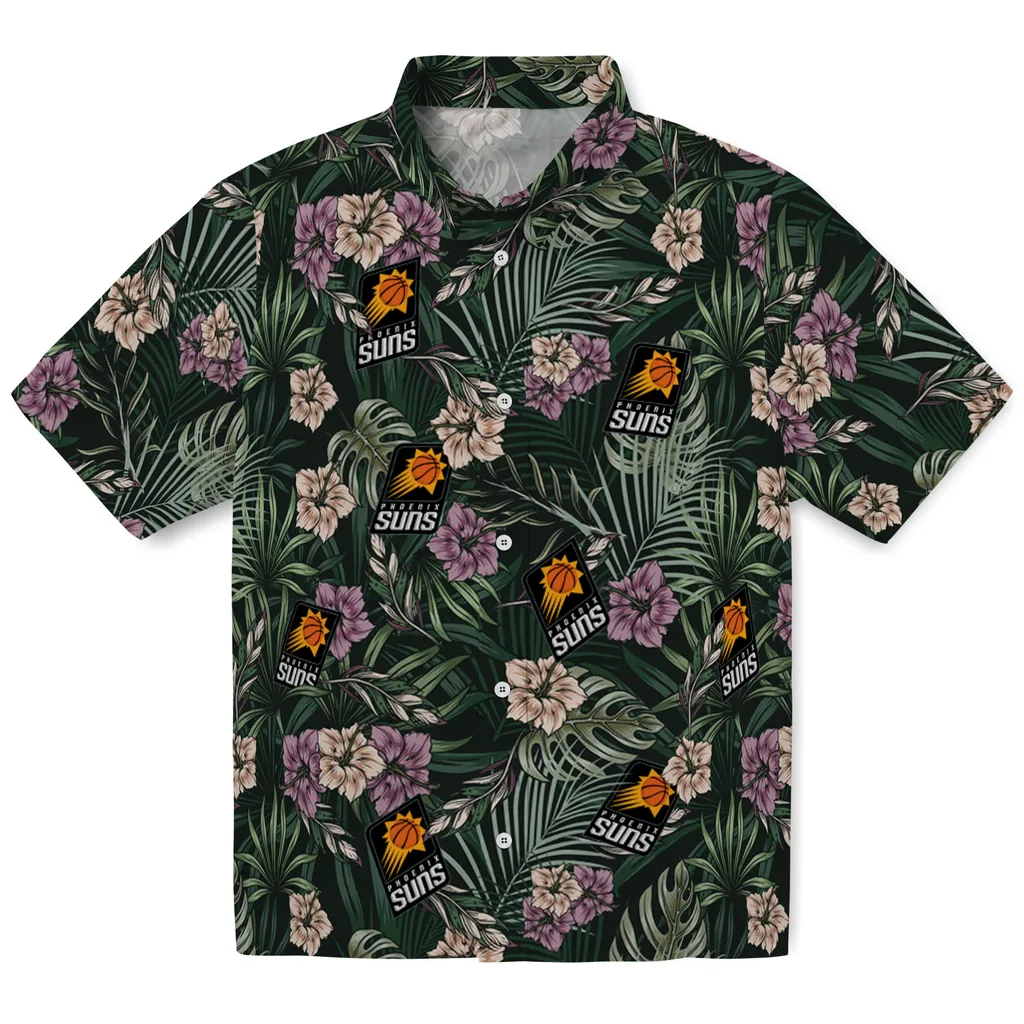 Phoenix Suns Hawaiian Shirt - Hibiscus Leaves Pattern phoenix suns hibiscus leaves pattern green hawaiian shirts best selling
