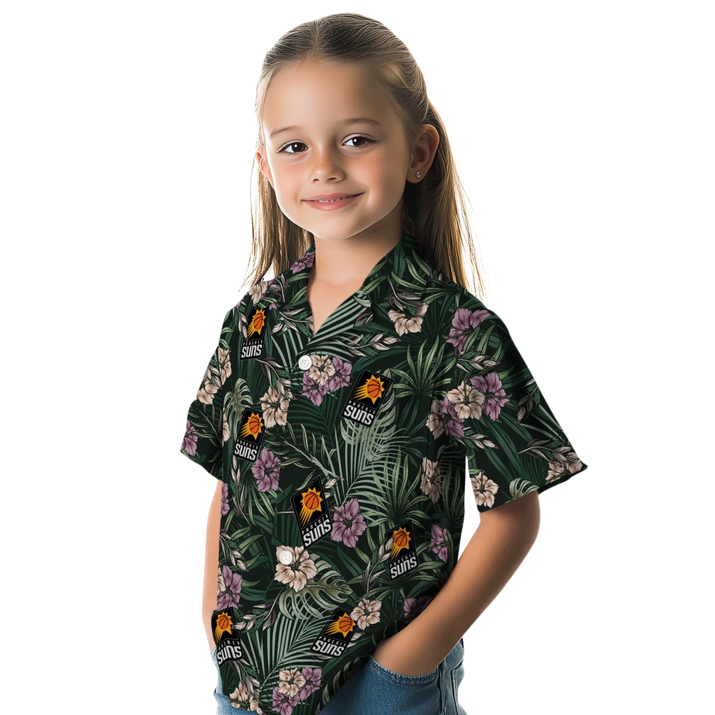 Phoenix Suns Hawaiian Shirt - Hibiscus Leaves Pattern phoenix suns hibiscus leaves pattern green hawaiian shirts premium grade