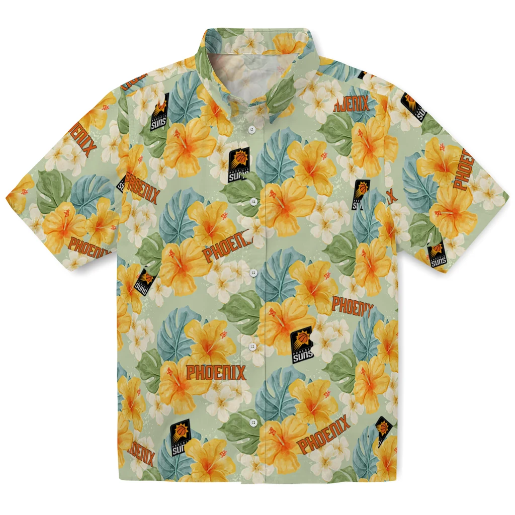 Phoenix Suns Hawaiian Shirt - Hibiscus Mood phoenix suns hibiscus mood pale lime yellow hawaiian shirts best selling