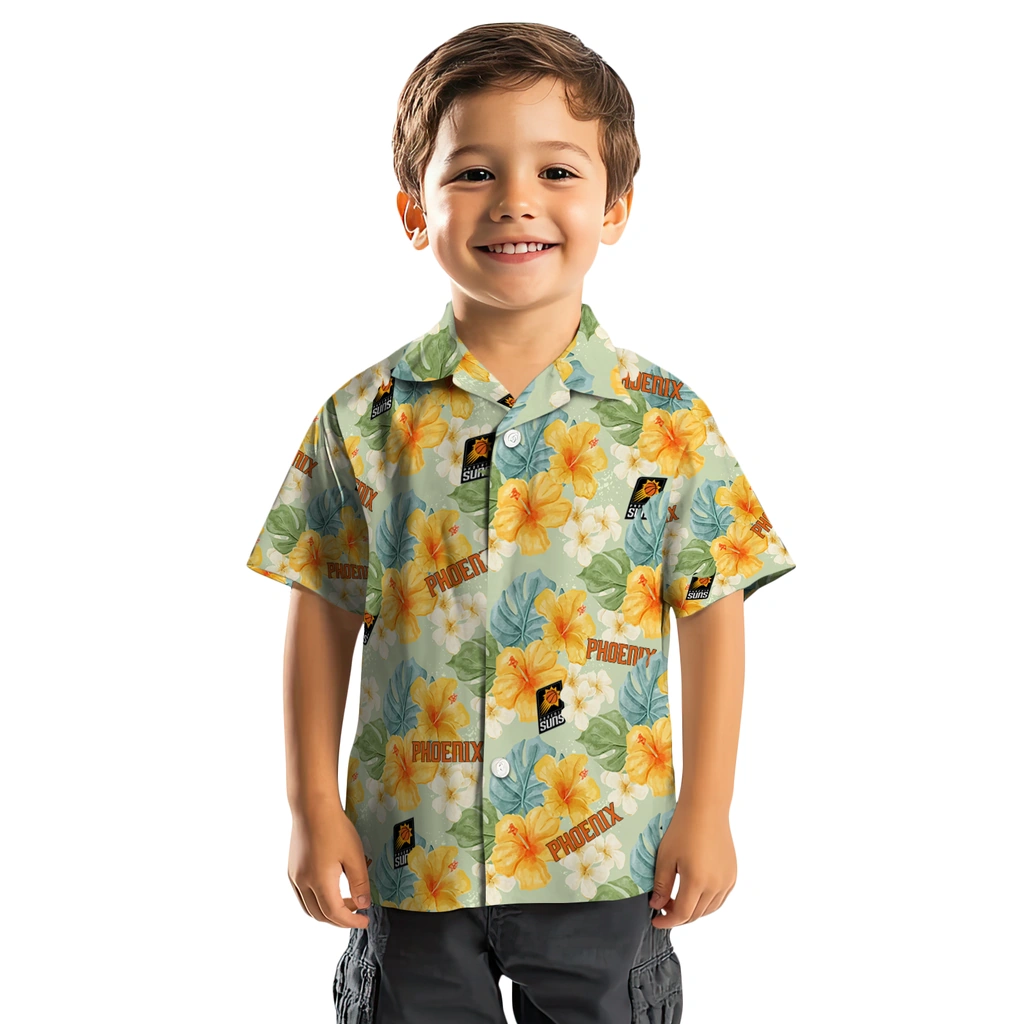 Phoenix Suns Hawaiian Shirt - Hibiscus Mood phoenix suns hibiscus mood pale lime yellow hawaiian shirts top rated