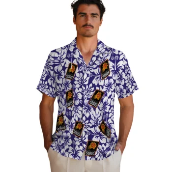 phoenix suns hibiscus motif purple white hawaiian shirts fashion forward