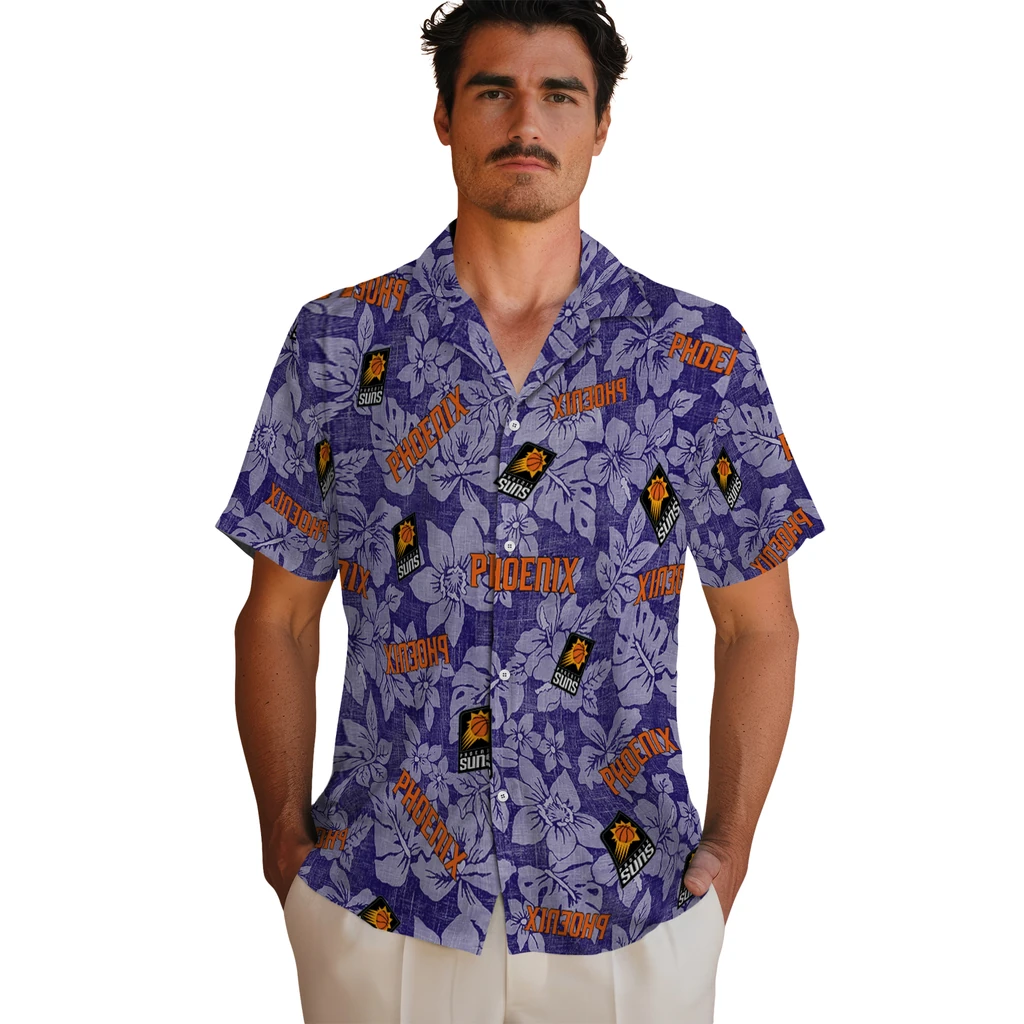 Phoenix Suns Hawaiian Shirt - Hibiscus Oasis phoenix suns hibiscus oasis purple hawaiian shirts fashion forward