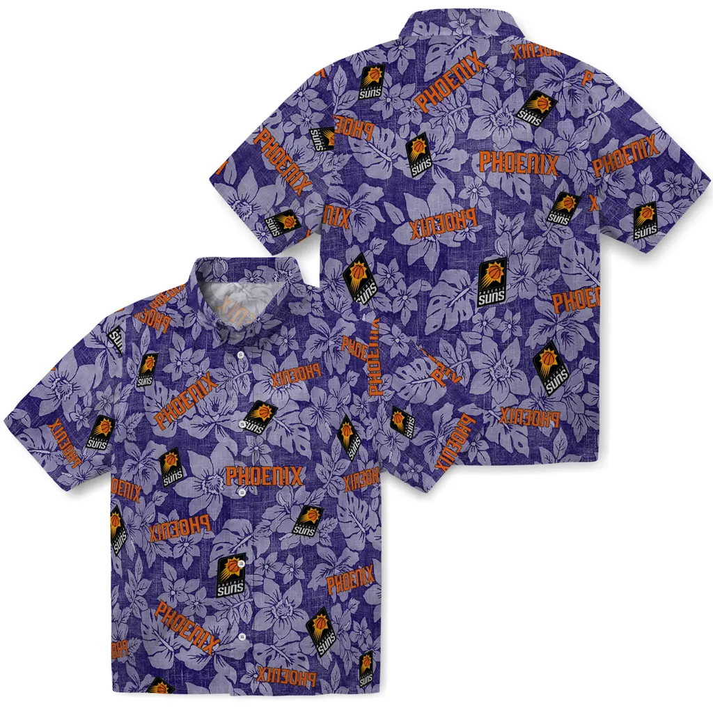 Phoenix Suns Hawaiian Shirt - Hibiscus Oasis phoenix suns hibiscus oasis purple hawaiian shirts high quality