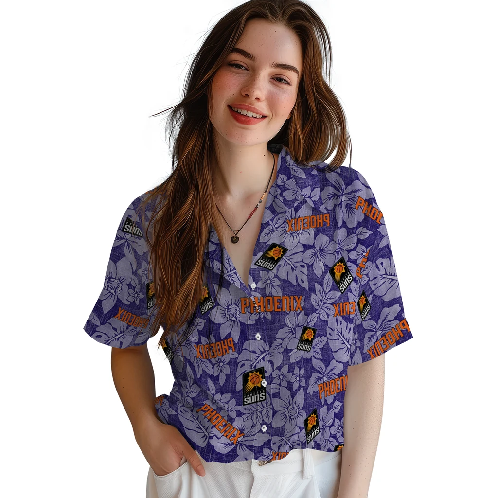 Phoenix Suns Hawaiian Shirt - Hibiscus Oasis phoenix suns hibiscus oasis purple hawaiian shirts latest model