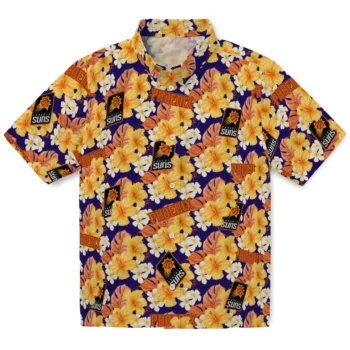 phoenix suns hibiscus tropics purple yellow hawaiian shirts best selling