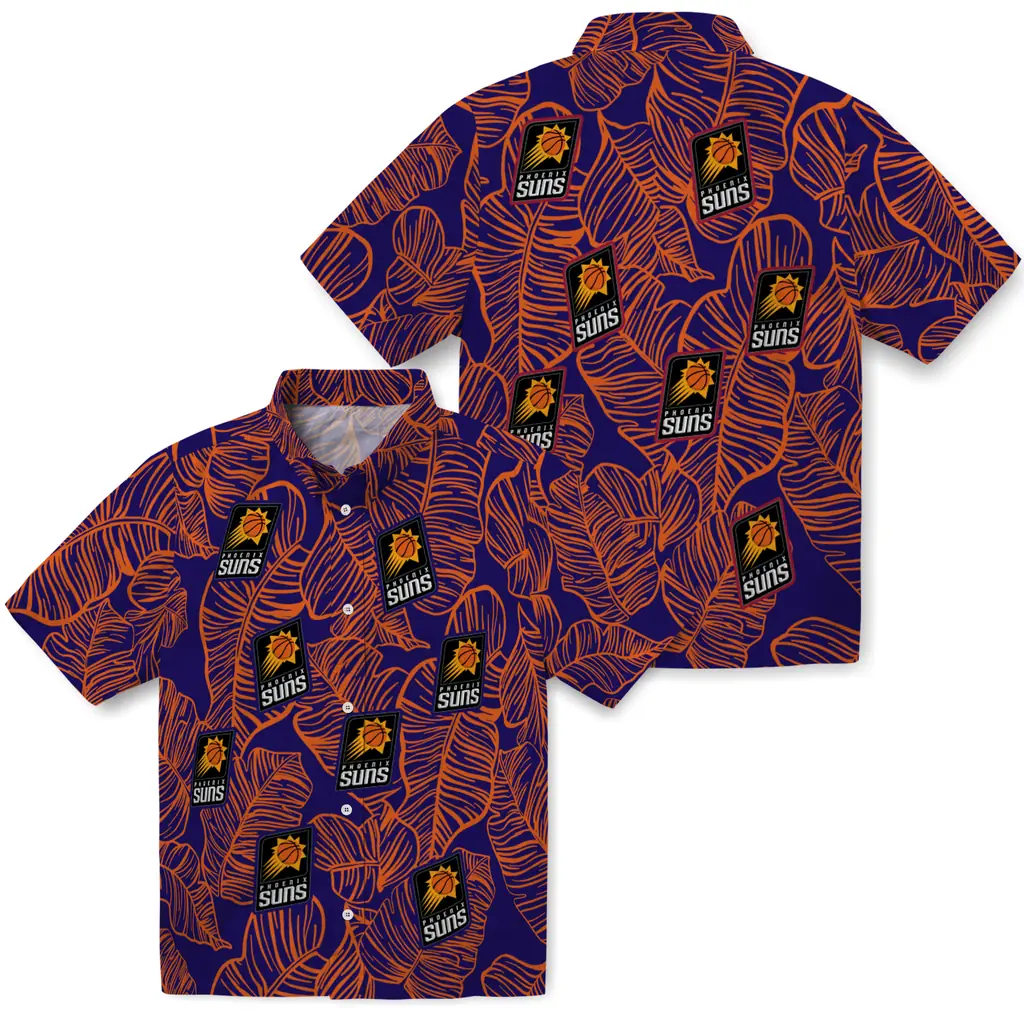 Phoenix Suns Hawaiian Shirt - Leaf Outline phoenix suns leaf outline purple hawaiian shirts high quality