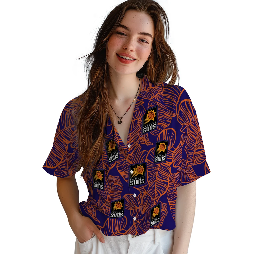 Phoenix Suns Hawaiian Shirt - Leaf Outline phoenix suns leaf outline purple hawaiian shirts latest model