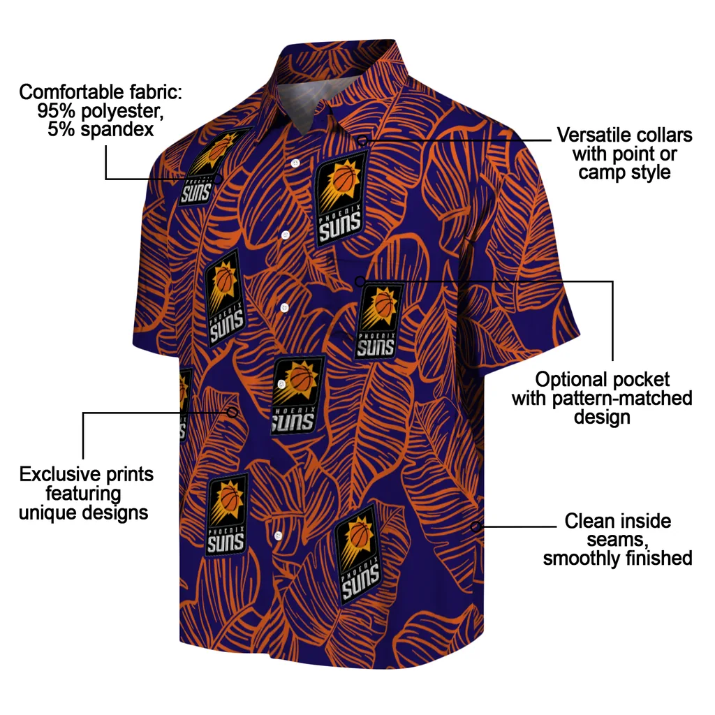 Phoenix Suns Hawaiian Shirt - Leaf Outline phoenix suns leaf outline purple hawaiian shirts new arrival