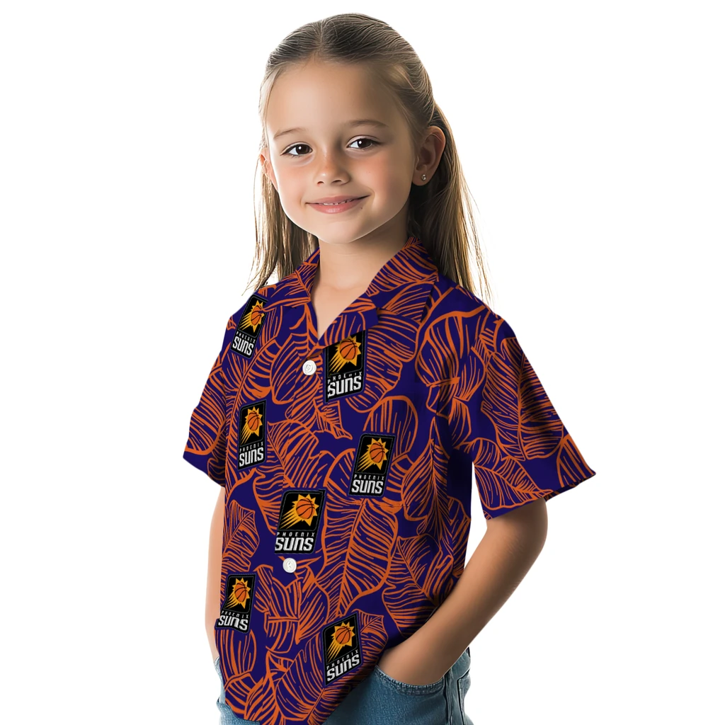 Phoenix Suns Hawaiian Shirt - Leaf Outline phoenix suns leaf outline purple hawaiian shirts premium grade