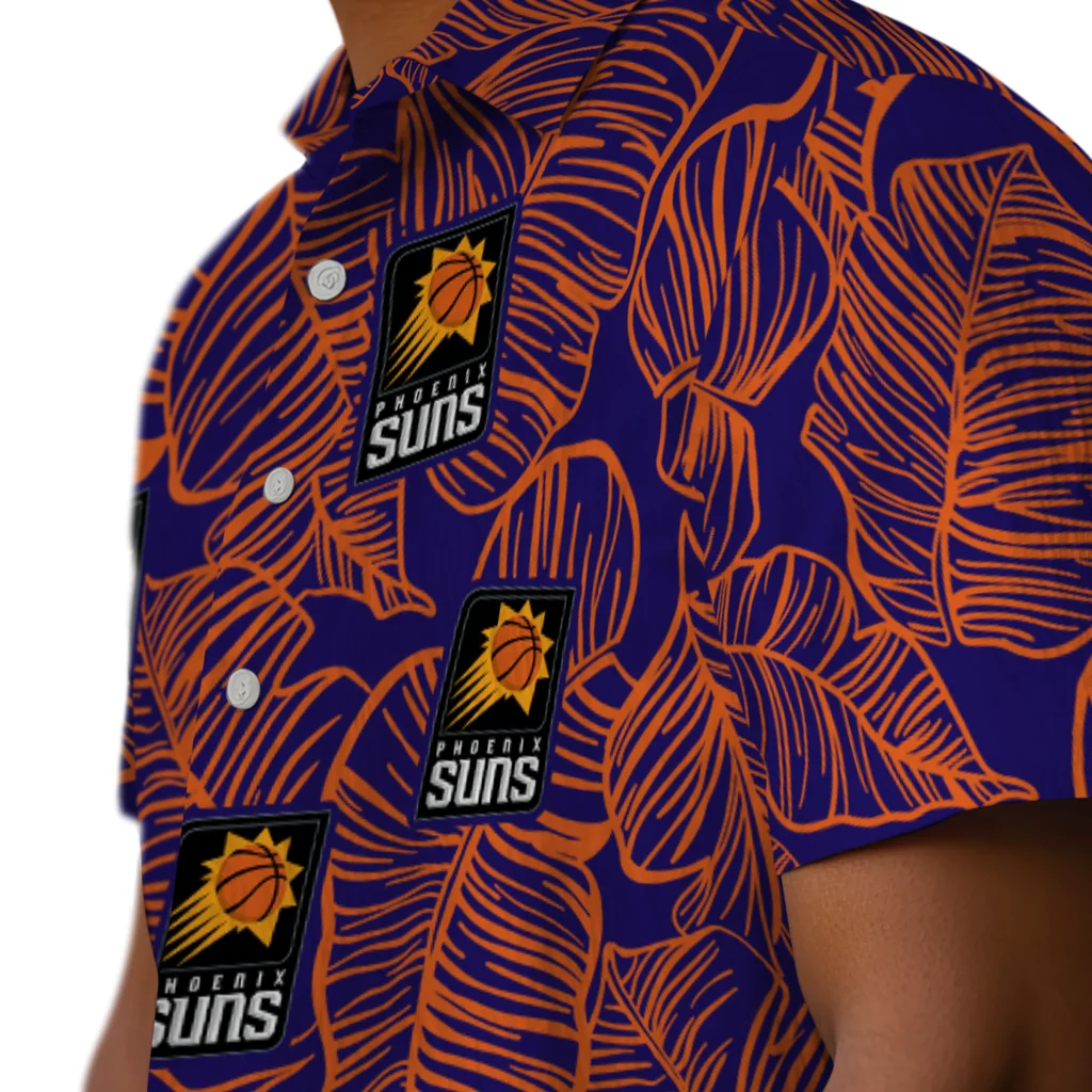 Phoenix Suns Hawaiian Shirt - Leaf Outline phoenix suns leaf outline purple hawaiian shirts trendy