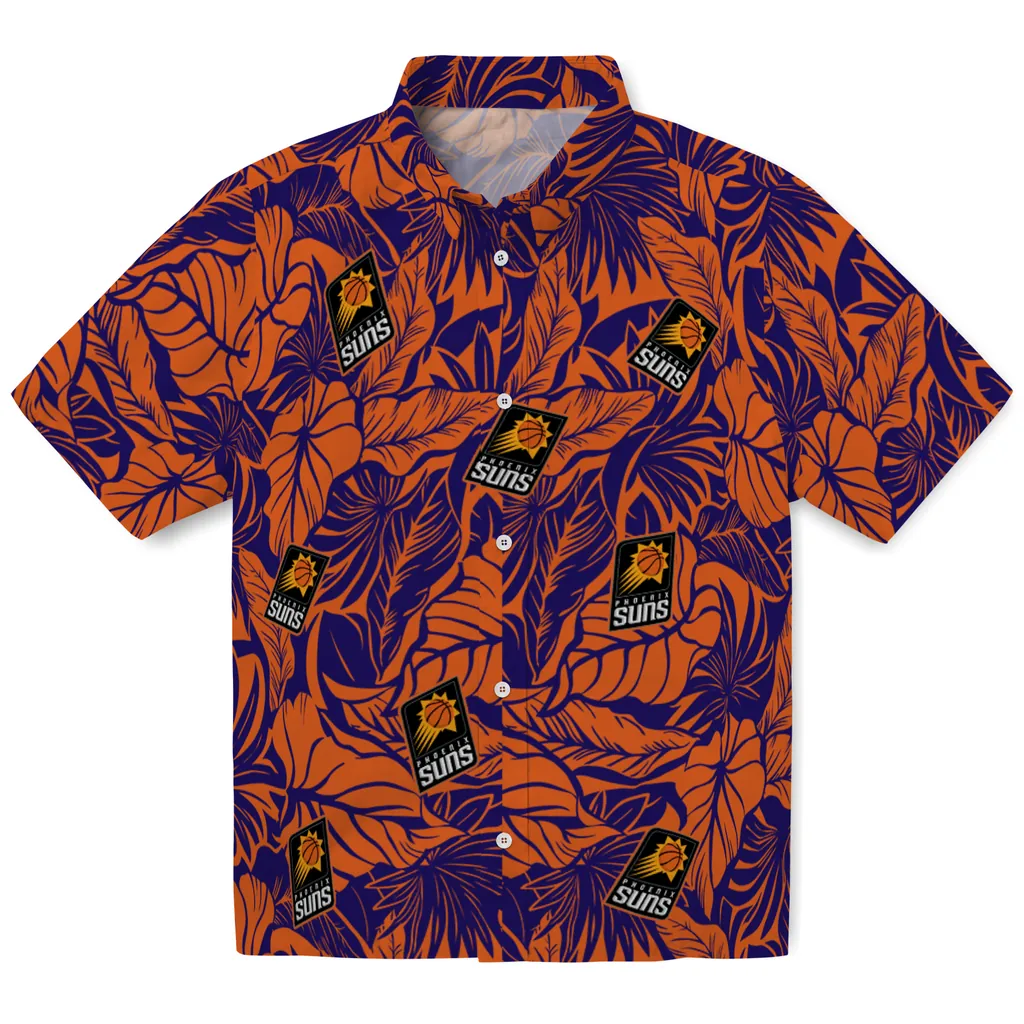 Phoenix Suns Hawaiian Shirt - Monstera Layer phoenix suns monstera layer purple hawaiian shirts best selling