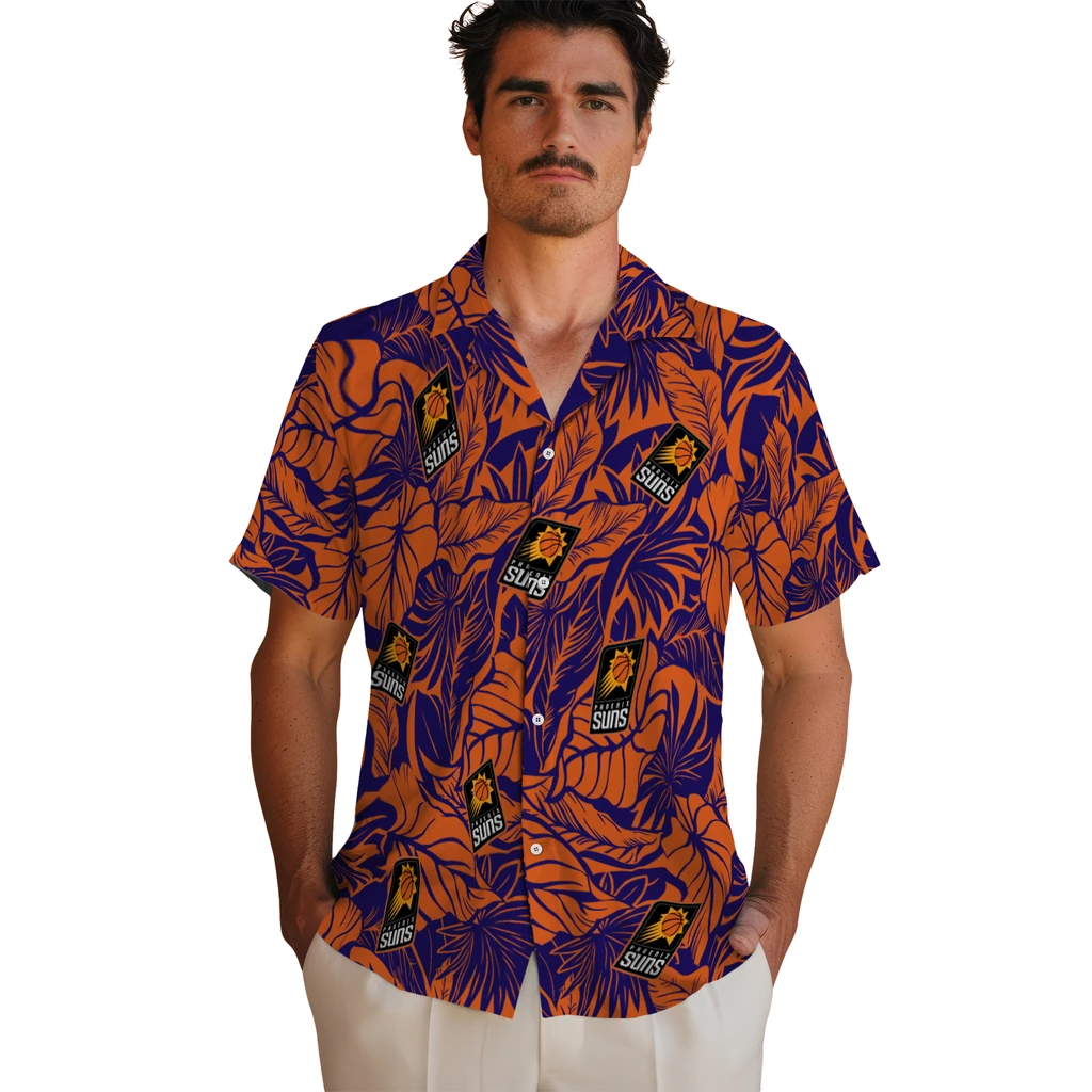 Phoenix Suns Hawaiian Shirt - Monstera Layer phoenix suns monstera layer purple hawaiian shirts fashion forward