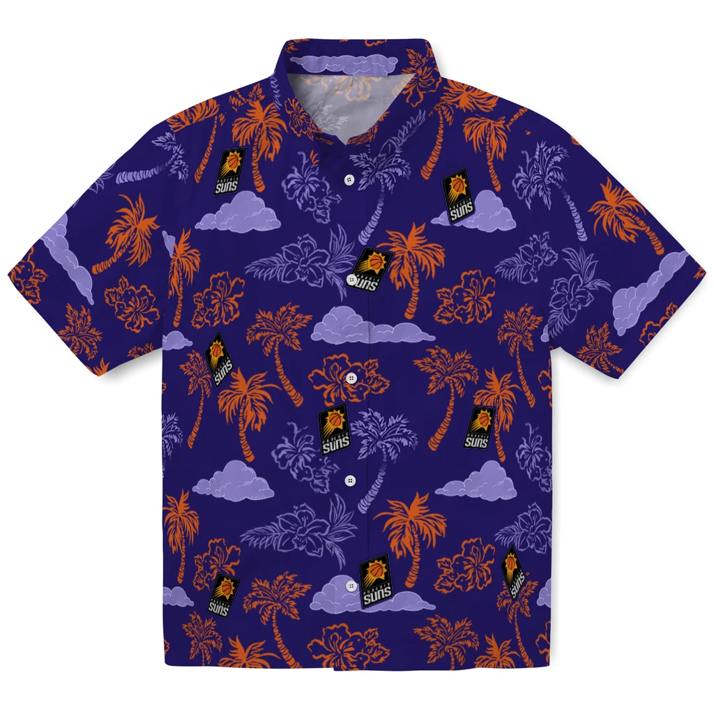Phoenix Suns Hawaiian Shirt - Palm And Clouds phoenix suns palm and clouds purple hawaiian shirts best selling