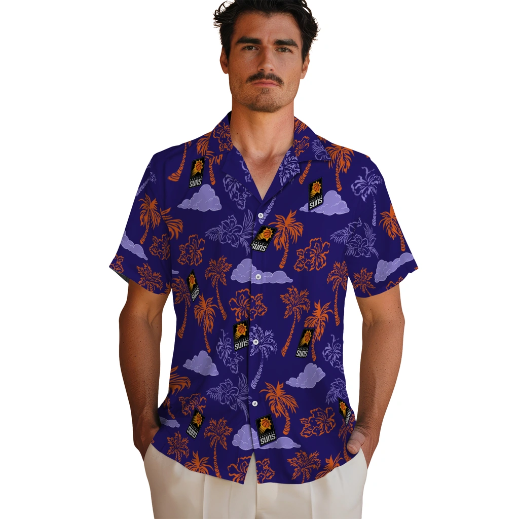Phoenix Suns Hawaiian Shirt - Palm And Clouds phoenix suns palm and clouds purple hawaiian shirts fashion forward